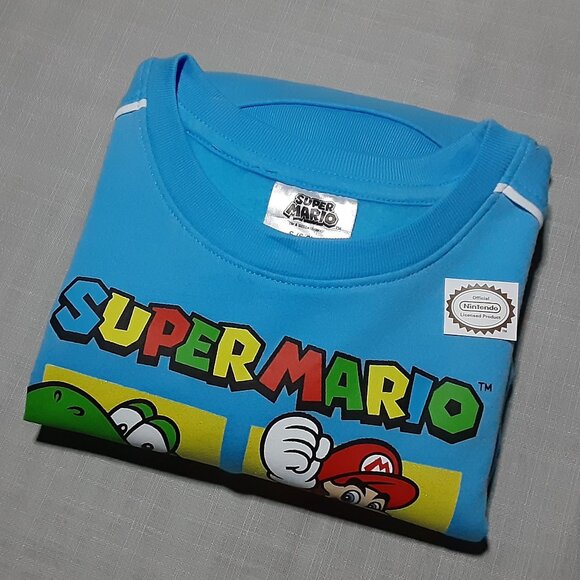 Nintendo Super Mario Kids Girl's Boy's Long Sleeve Fleece Sweatshirt Blue S 6-6X - Picture 10 of 10